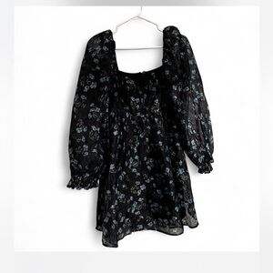 Lulu's Black Dress with Blue Floral Design